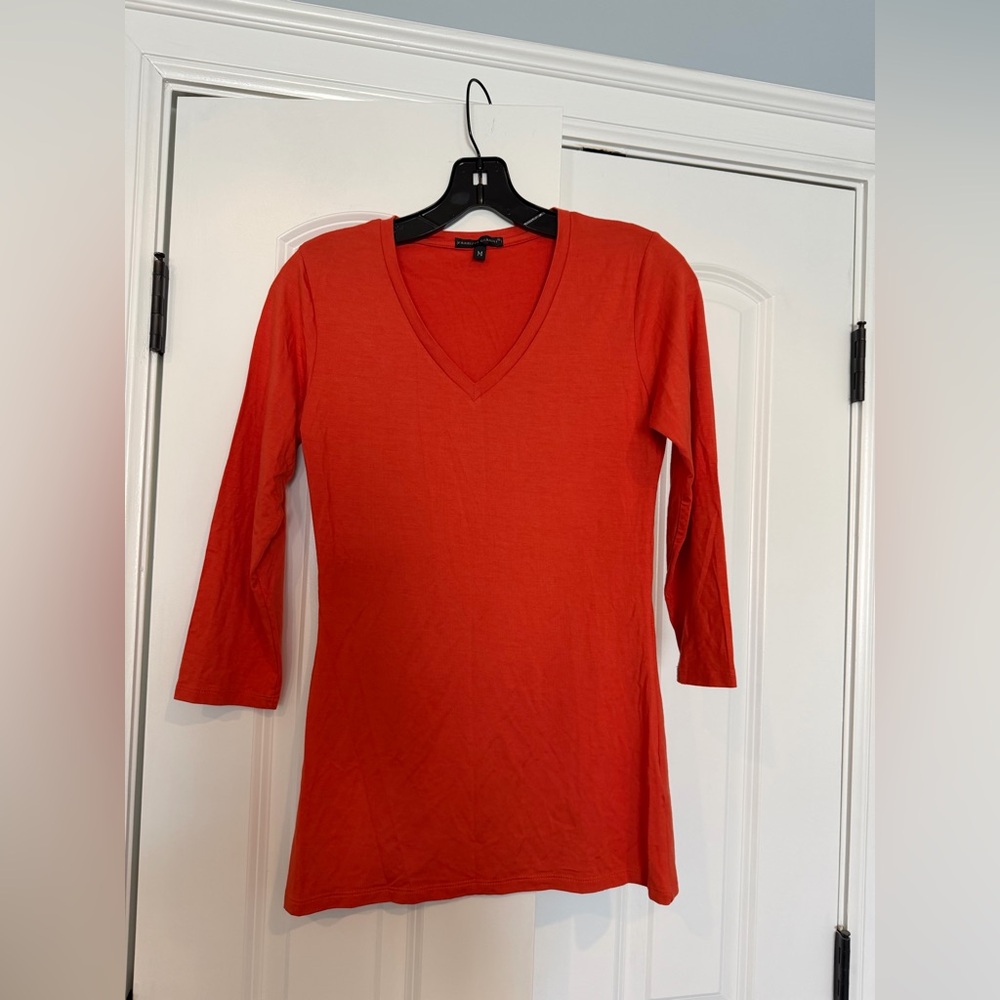 Elegant Orange V-Neck Long Sleeve Top